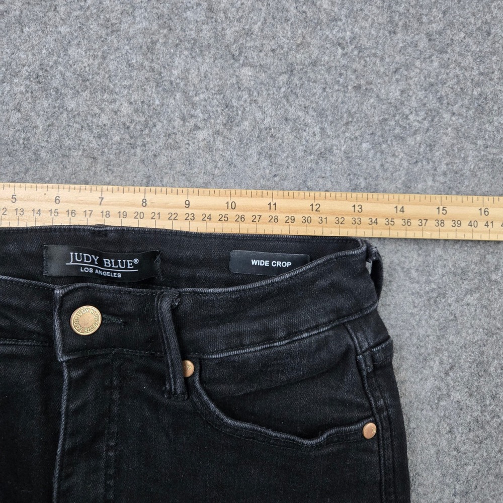 Judy Blue Wide Crop Jeans Womens 7/28 Black Raw Hem High Rise Stretch Denim - Picture 8 of 12